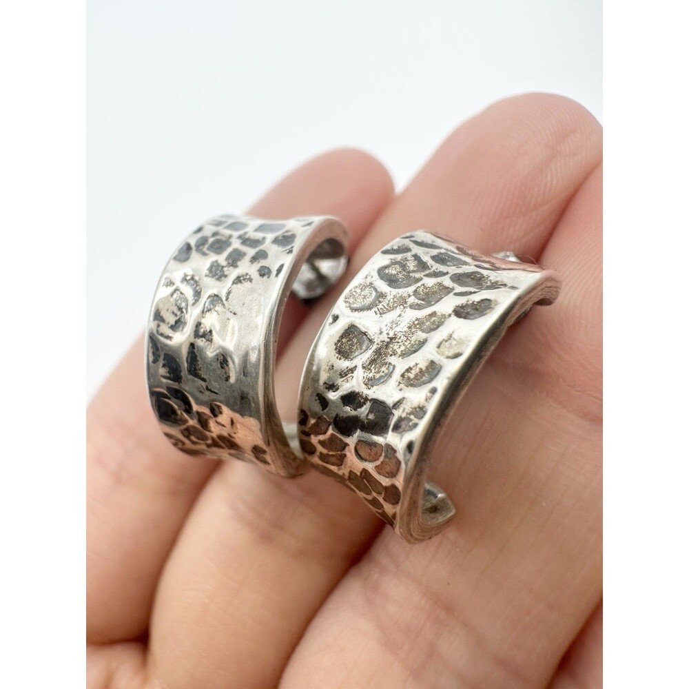 Artisan Hammered 950 Silver Hoop Earrings